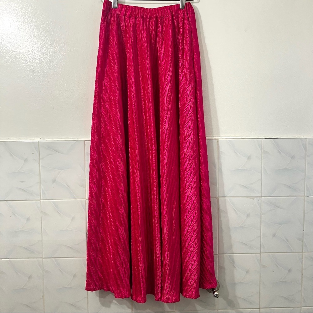 Anthropologie Maeve Pleated Pink Satin Midi Skirt XS Fairy Party Barbie Event